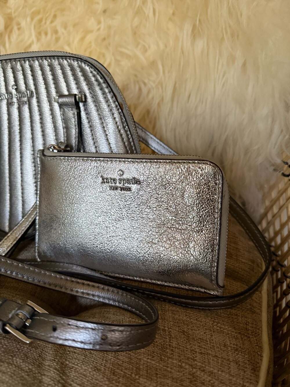 Kate Spade Patterson Drive Quilted Mini Dome Satchel and Wallet Set Silver - Picture 2 of 10
